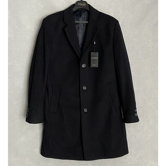 Lauren Ralph Lauren Men's 38R Classic Fit Wool Cashmere Blend Overcoat Navy NEW